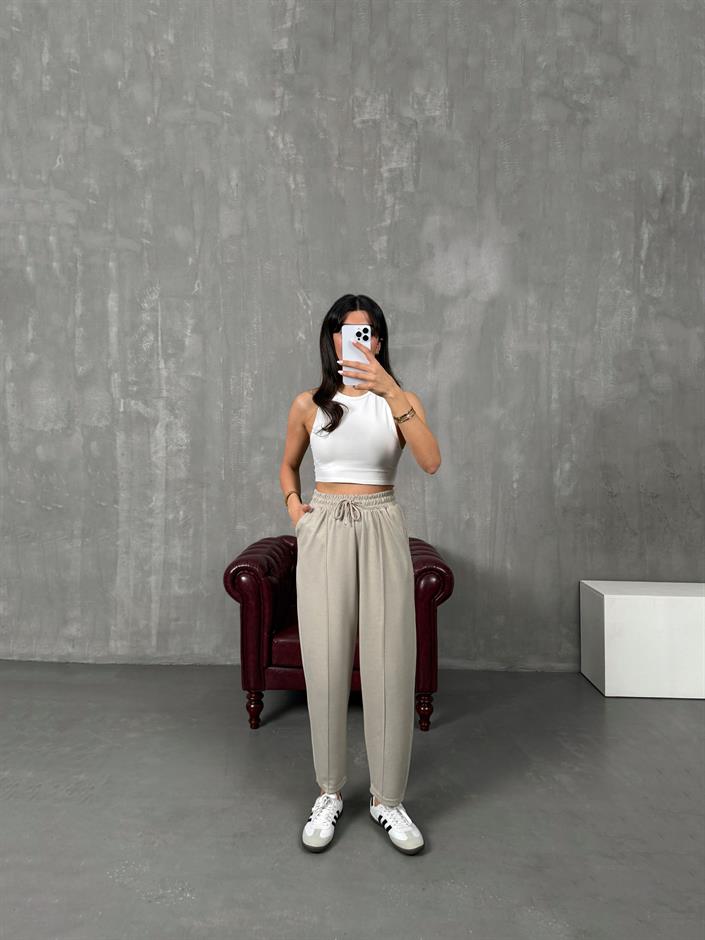 Sofya Bej Oysh Muadil Modal Kumaş Balon Pantolon