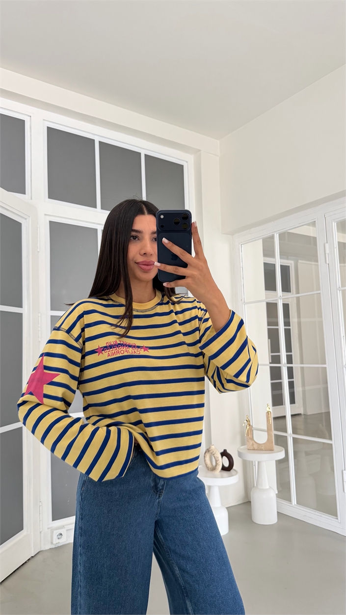 Lacivert Çizgili Vintage Sweatshirt GAUS-02121