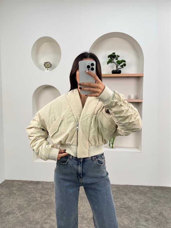 Eros Bej Kol Büzgülü Bomber Mont