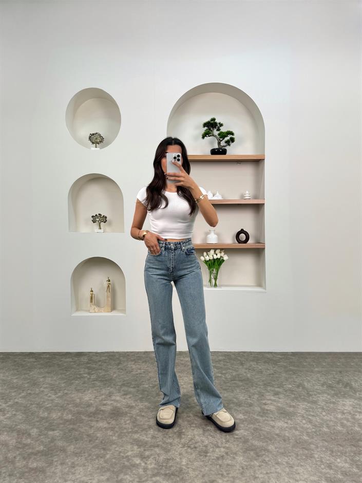 Riva Açık Mavi ZR Model Kesik Paça Palazzo Jean