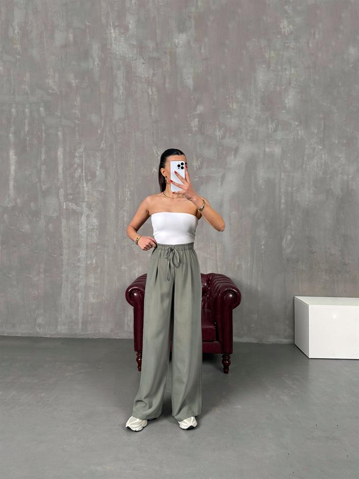 Setra Haki Beli Lastikli Tensel Kumaş Pantolon