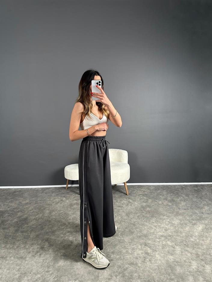 Füme Şeritli Çıtçıt Düğmeli Eşofman Altı