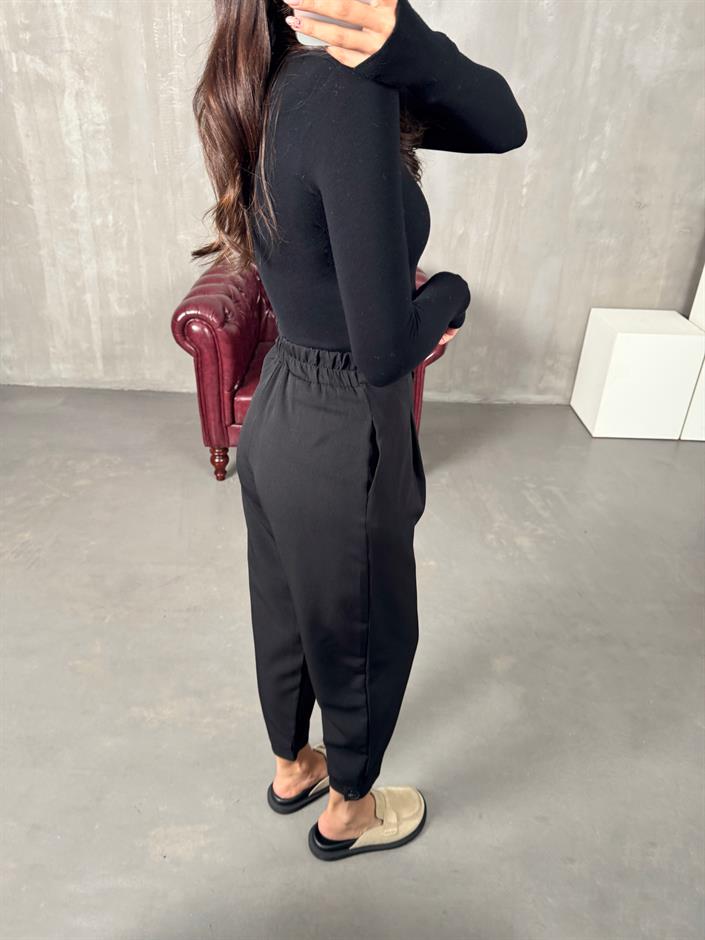 Oslo Siyah Beli Lastikli Havuç Pantolon