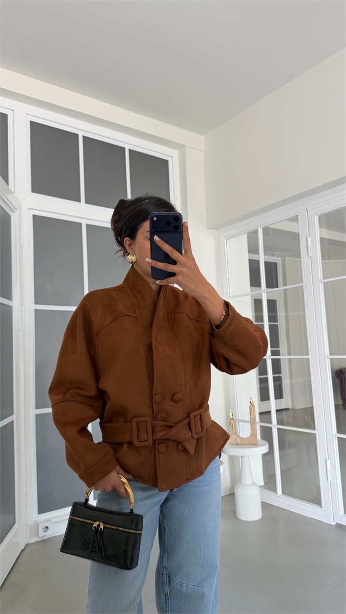 Taba Kemerli Astarlı Süet Ceket GAUS-02153