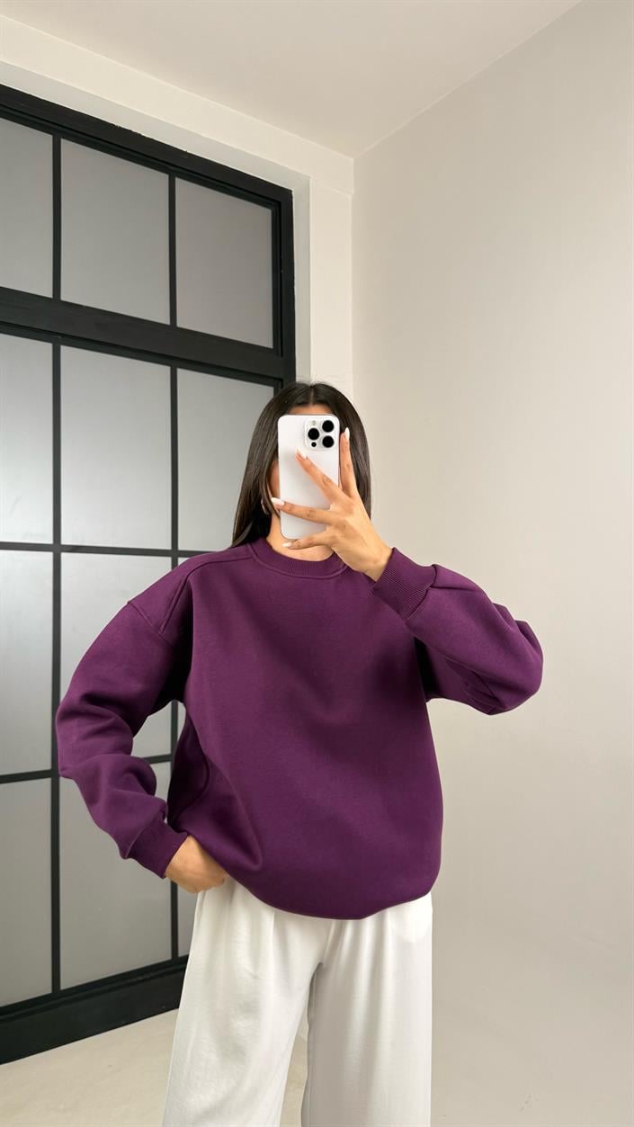 Mürdüm Şardonlu Basic Sweatshirt GAUS-00219