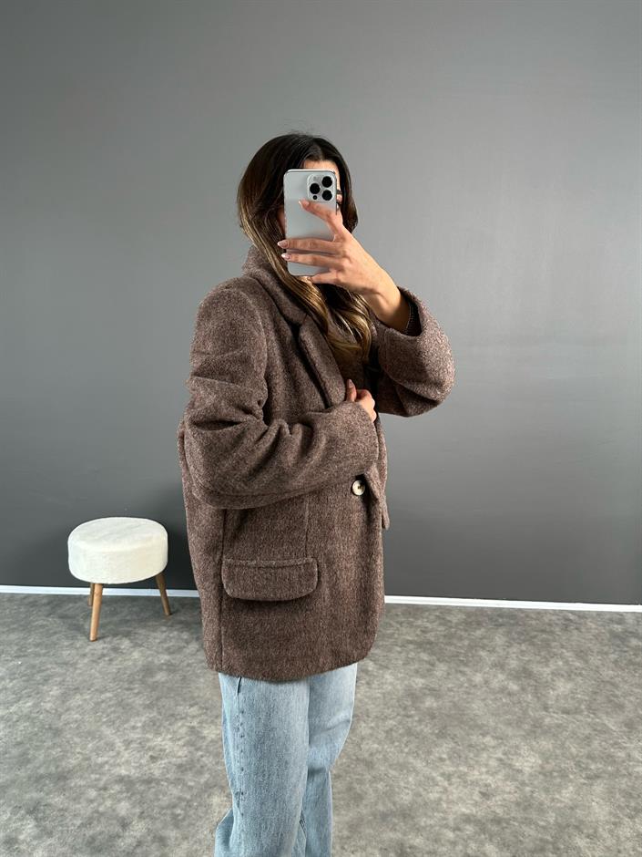 Kahve Premium Yumoş Kaşe Ceket 