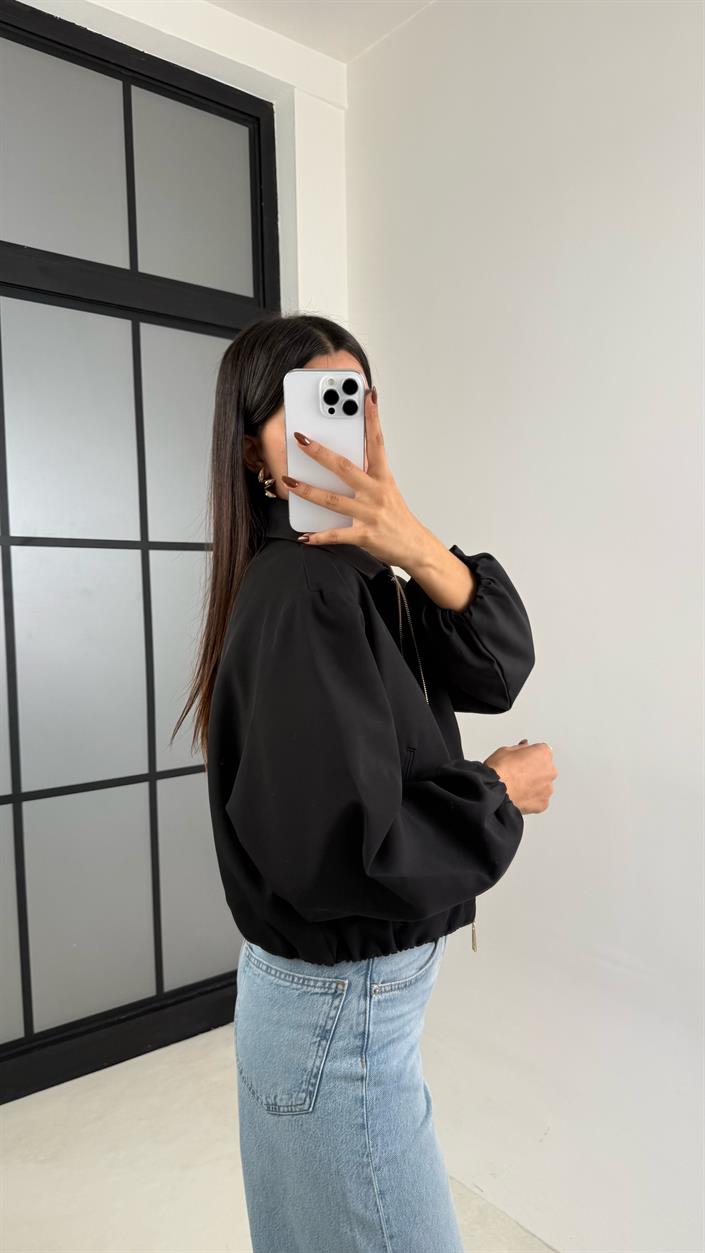Siyah Astarlı Cepli Duble Kumaş Bomber Ceket GAUS-00155