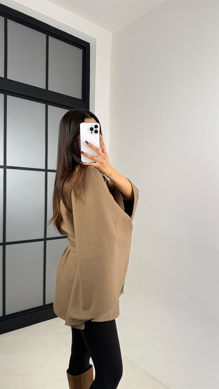 Camel Kuşaklı Premium Kaşe Panço GAUS-00443