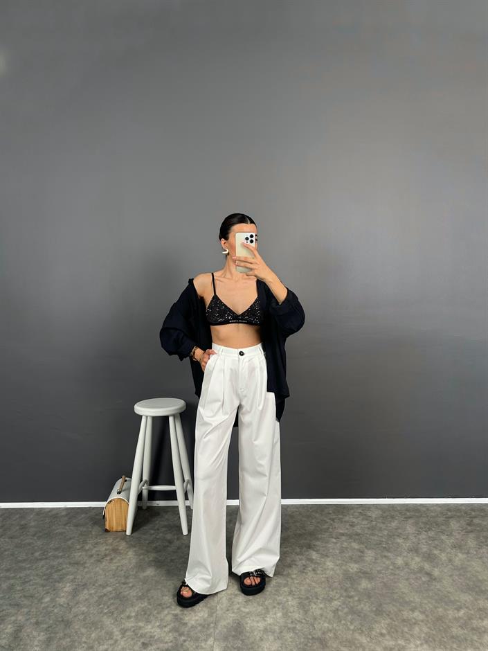 Avis Beyaz Poliviskon Bol Paça Pantolon