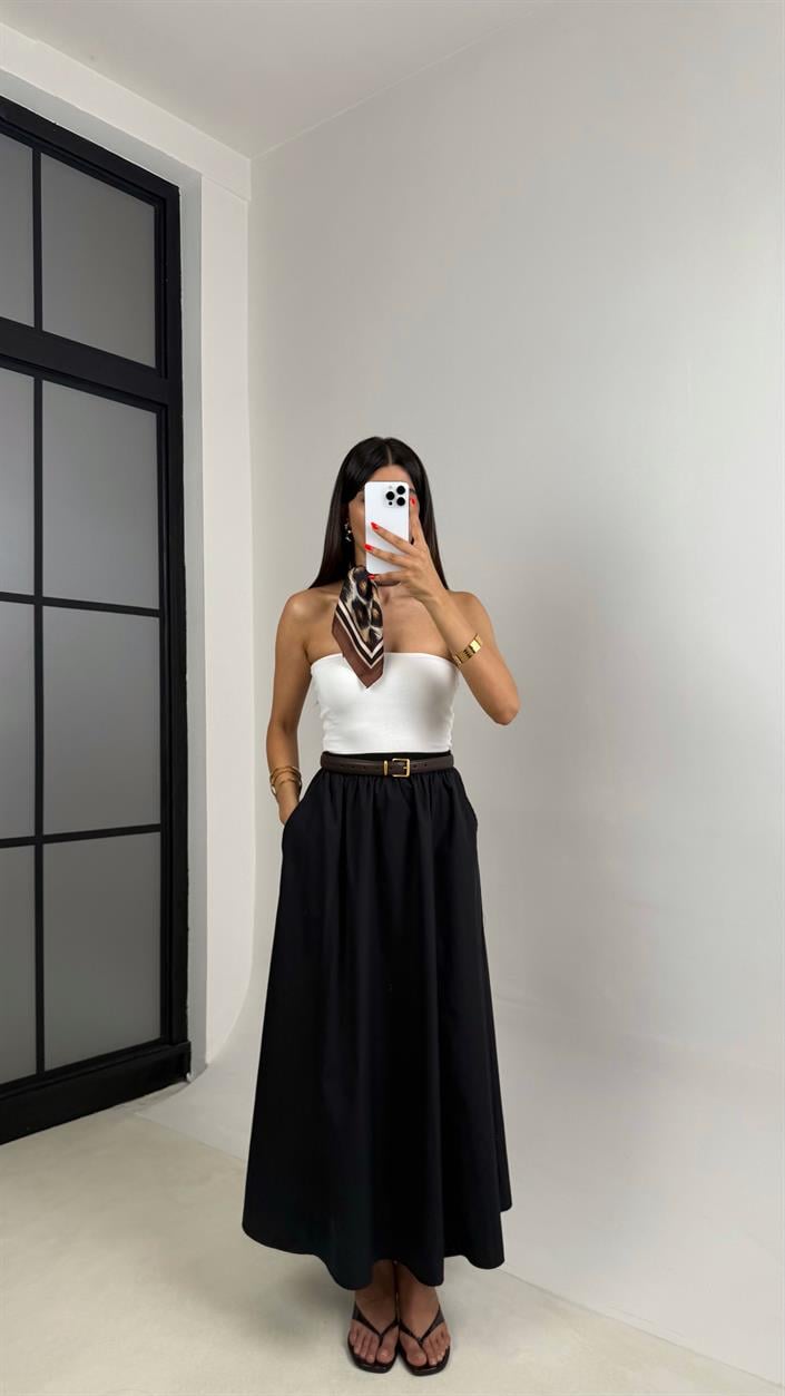 Siyah Beli Lastikli Cepli Poplin Etek GAUS-0041