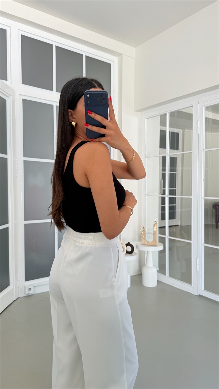 Beyaz Gold Düğmeli Tencel Pantolon GAUS-01844
