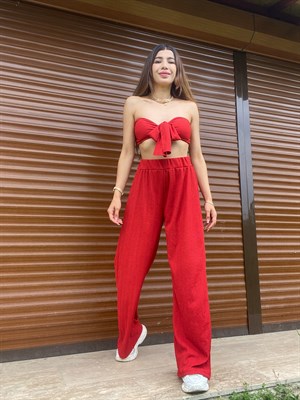 Abella Kırmızı Crop Pantolon Takım