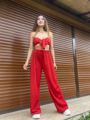 Abella Kırmızı Crop Pantolon Takım