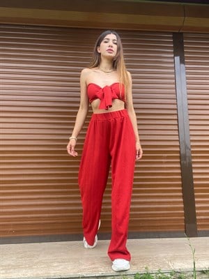 Abella Kırmızı Crop Pantolon Takım