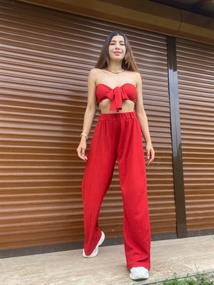Abella Kırmızı Crop Pantolon Takım