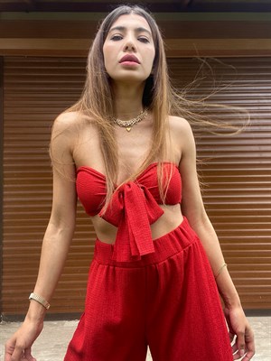 Abella Kırmızı Crop Pantolon Takım