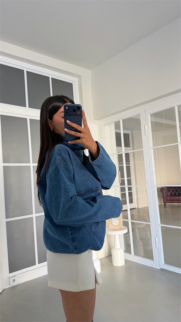 Mavi Dik Yaka Premium Denim Sweatshirt GAUS-02057