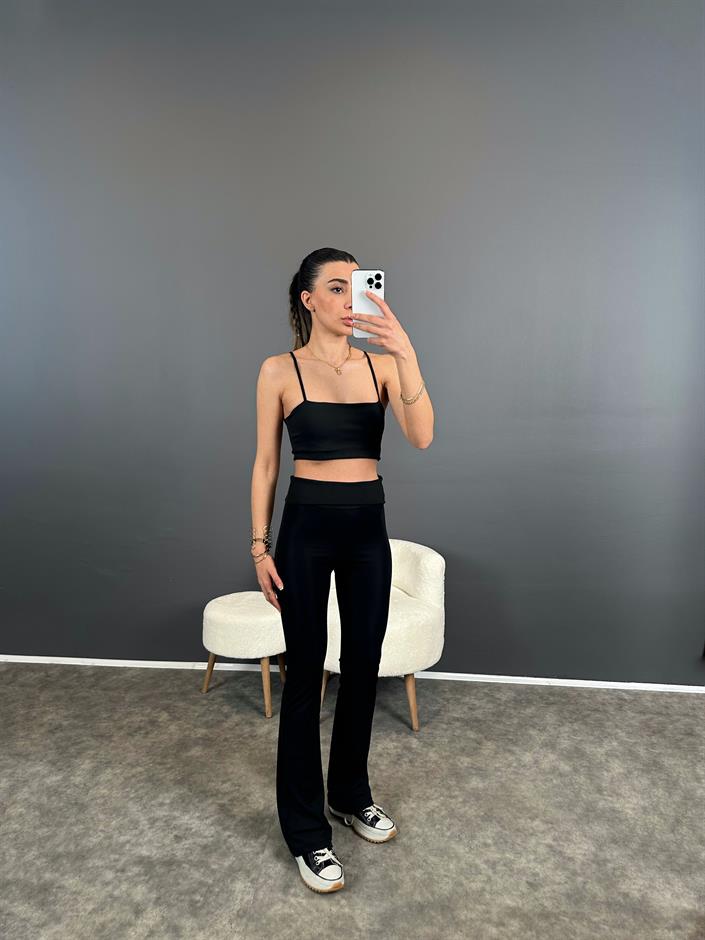 BRS*K Model Siyah Katlamalı İspanyol Pantolon 