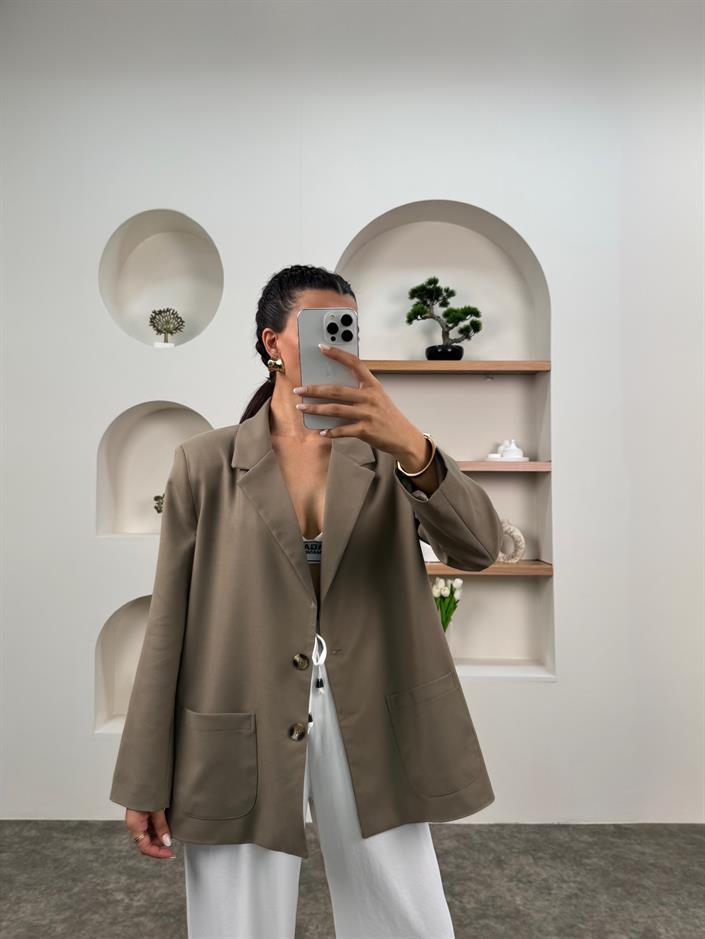 EFL Soft Haki Önden Cepli Astarlı Blazer Ceket