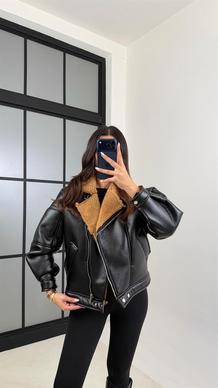 Kahve İçi Peluşlu Deri Mont GAUS-00608