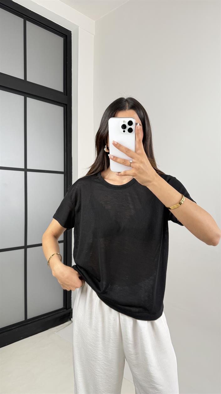 Siyah Bisiklet Yaka MD Muadil Basic Tshirt Gaus00572