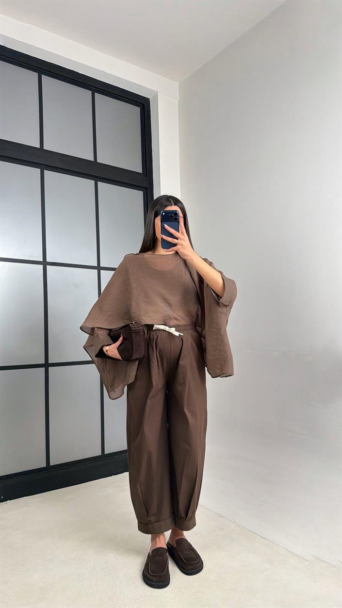 Kahve Beli Lastikli Muadil Pantolon GAUS-01119