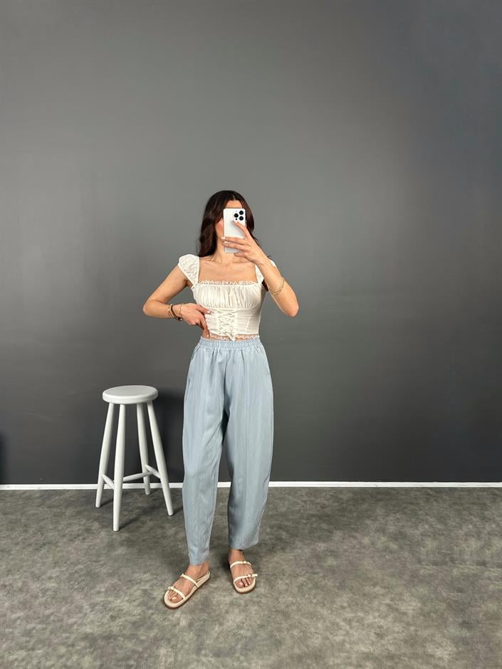 Nien Mavi Tensel Kumaş Şalvar Pantolon