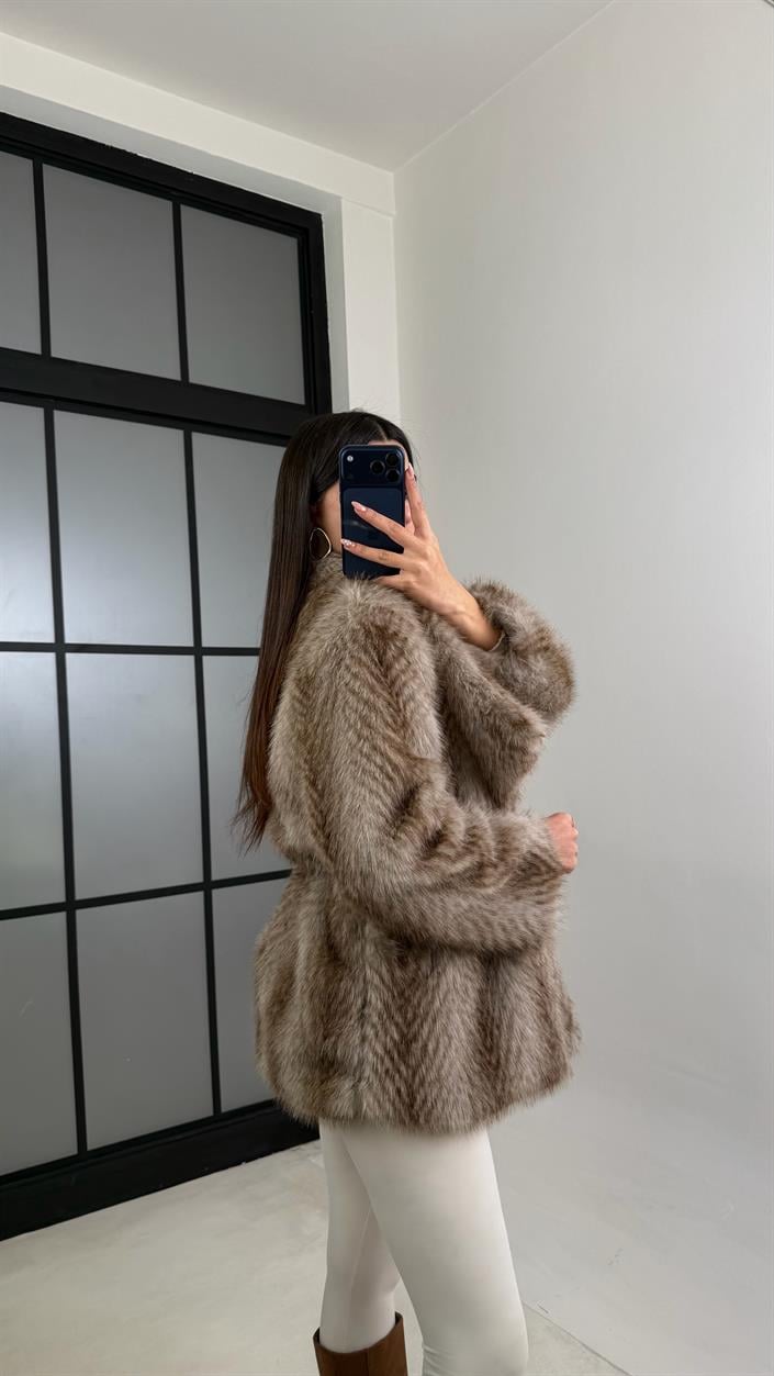 Vizon Astarlı Kemer Detaylı Premium Kürk GAUS-00878