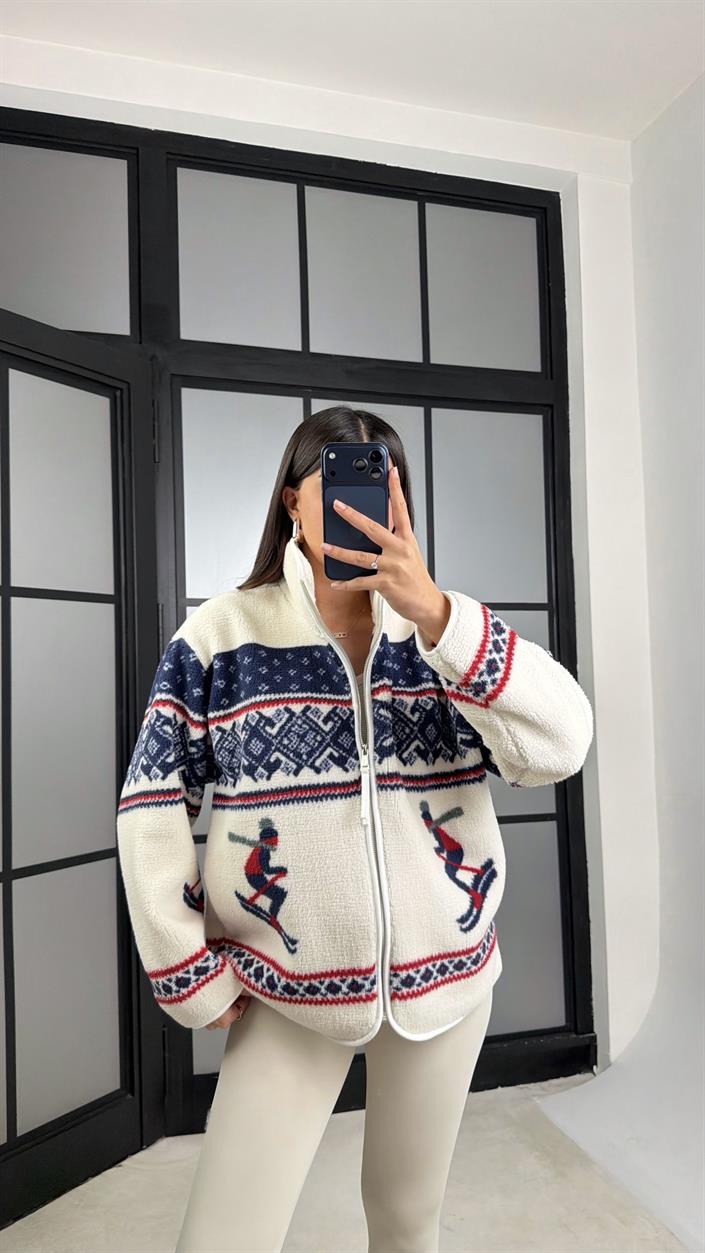 Lacivert Kızak Desenli Cepli Polar Hırka GAUS-01177 GAUS-01183