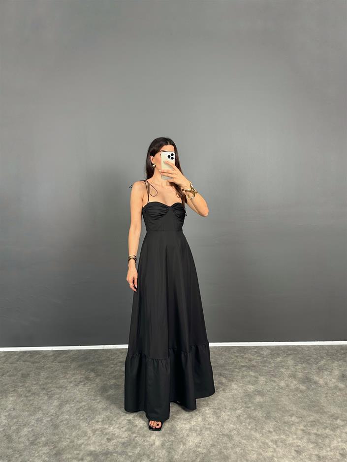 Sorbs Siyah İp Askılı Uzun ZR Model Elbise