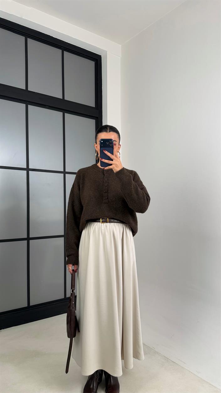 Taş Beli Lastikli Cepli Tencel Etek GAUS-00670