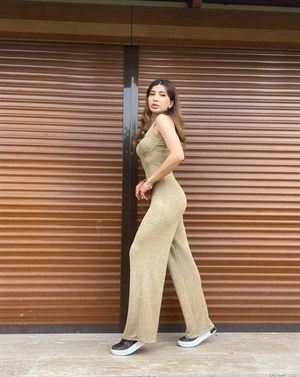 Açık Kahve Korse Detaylı Tulum