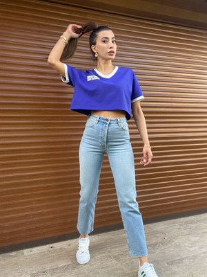 Açık Mavi Yüksek Bel Boyfriend Jean