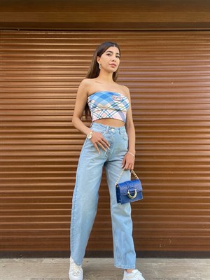 Açık Renk Wide Leg Denim Pantolon