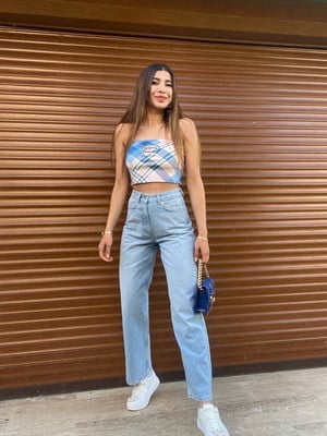 Açık Renk Wide Leg Denim Pantolon