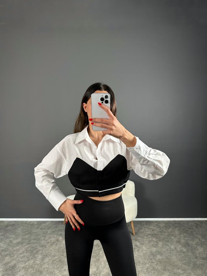 Siyah Tasarım Bralet Gömlek 