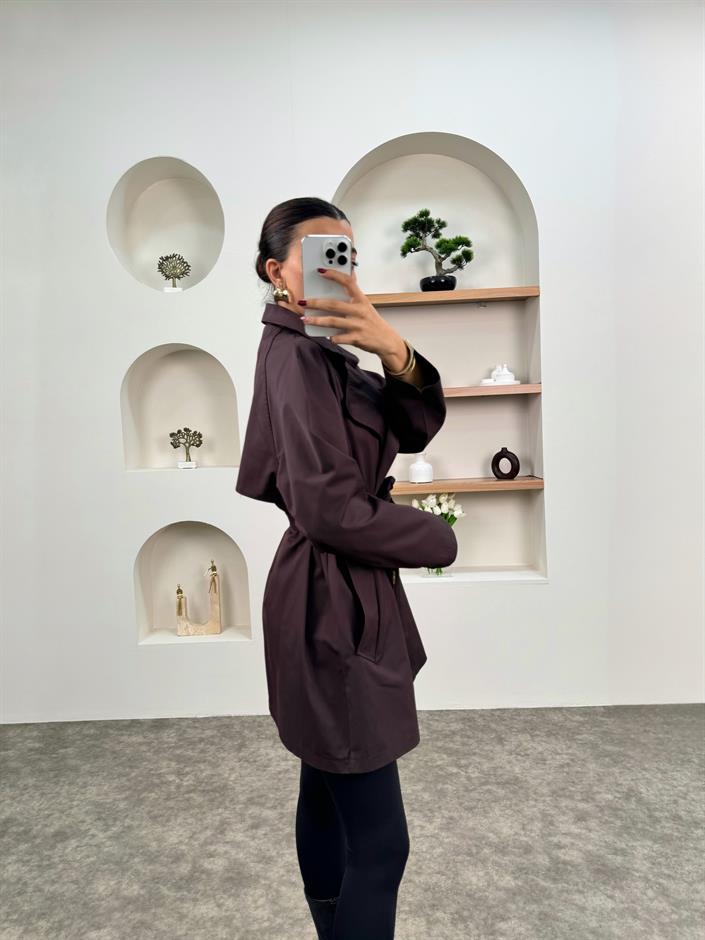 Anabel Acı Kahve Kemerli Orta Boy Astarsız Trençkot