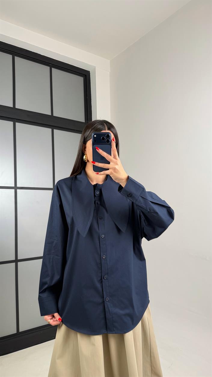 Lacivert Fular Yakalı Gömlek GAUS-00981