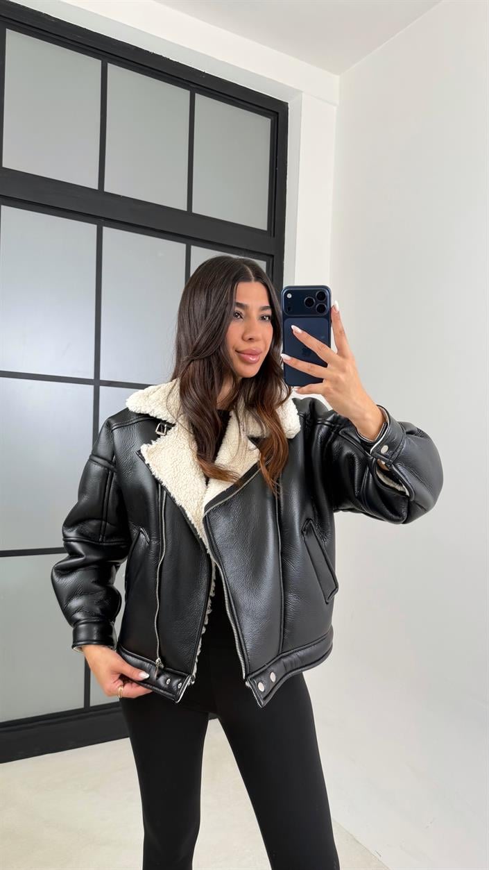 Beyaz İçi Peluşlu Deri Mont GAUS-00608