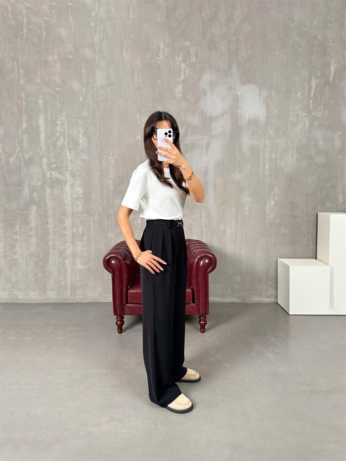 Lones Siyah Kemer Detaylı Pantolon