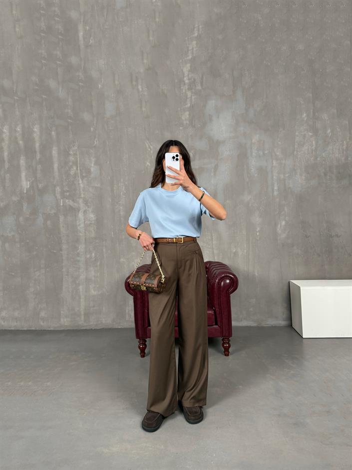 Rigal Kahve Ön Düğme Detaylı Kumaş Pantolon