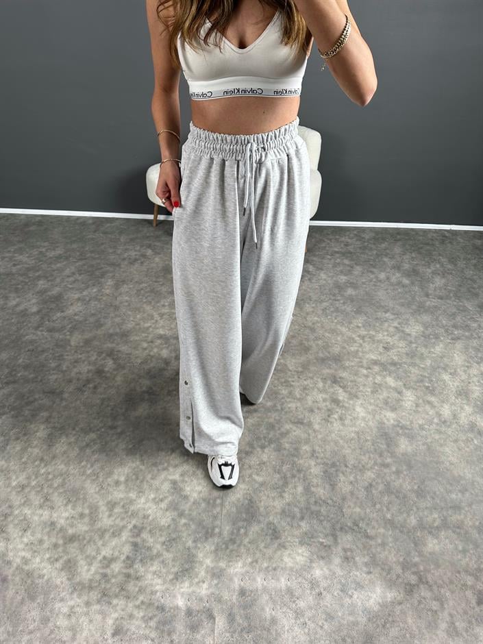 Gri Şeritli Çıtçıt Düğmeli Eşofman Altı