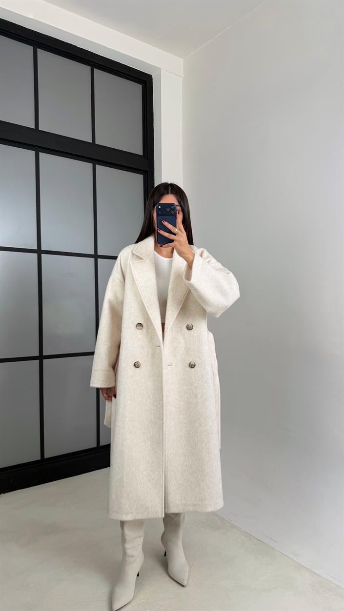 Taş Astarlı Kuşaklı Premium Peluş Kaban GAUS-00565