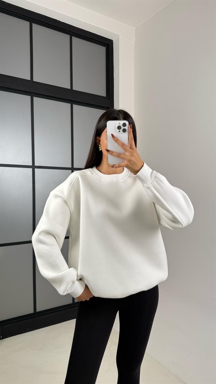 Beyaz Şardonlu Basic Sweatshirt GAUS-00219