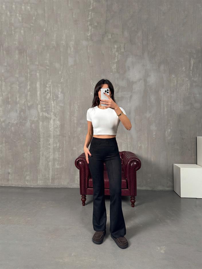 Vayole Siyah Süet İspanyol Paça Pantolon