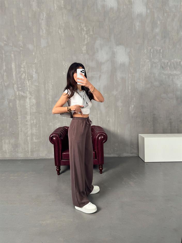 Parisian Kahve Tensel Muadil Beli Lastikli Pantolon