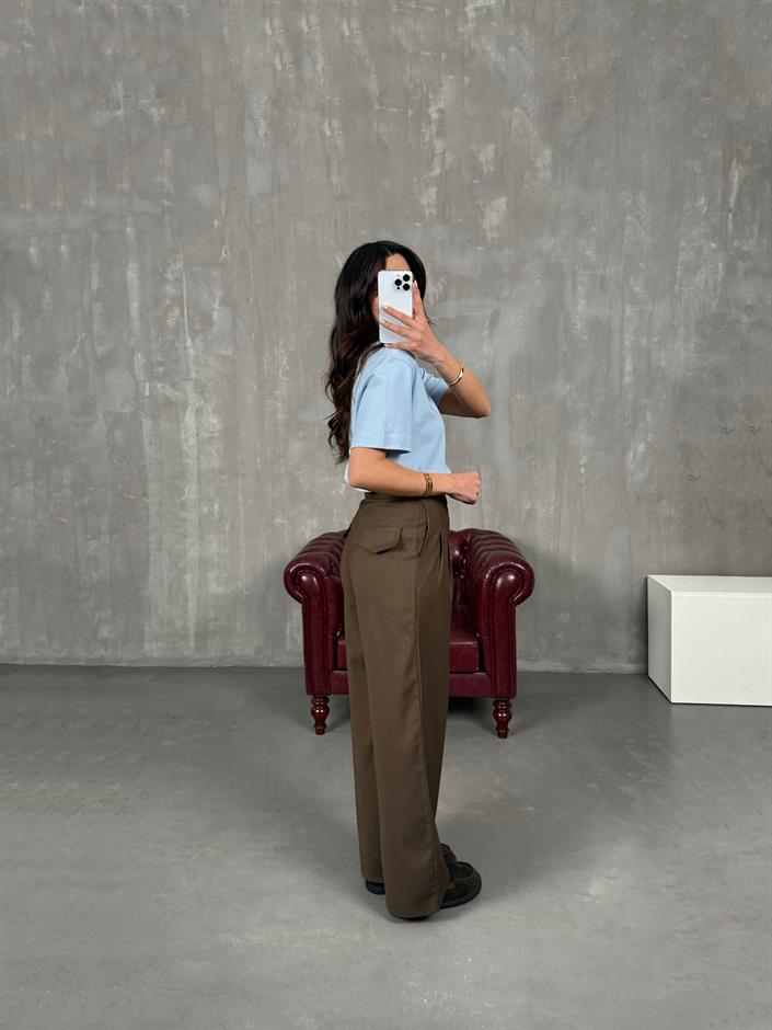 Rigal Kahve Ön Düğme Detaylı Kumaş Pantolon