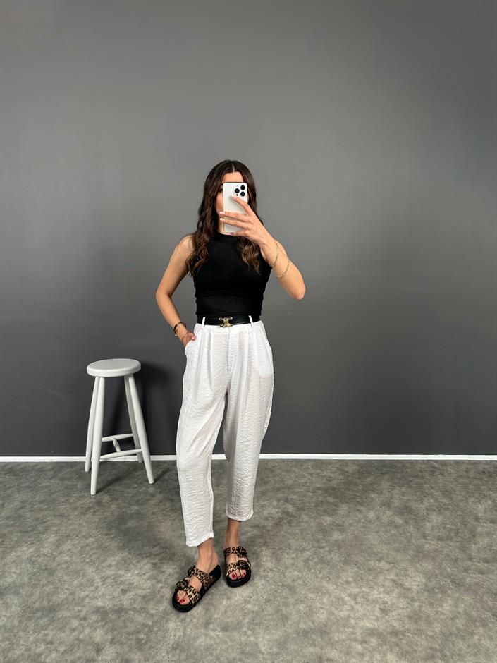 Wuud Beyaz İthal Kumaş Şalvar Pantolon