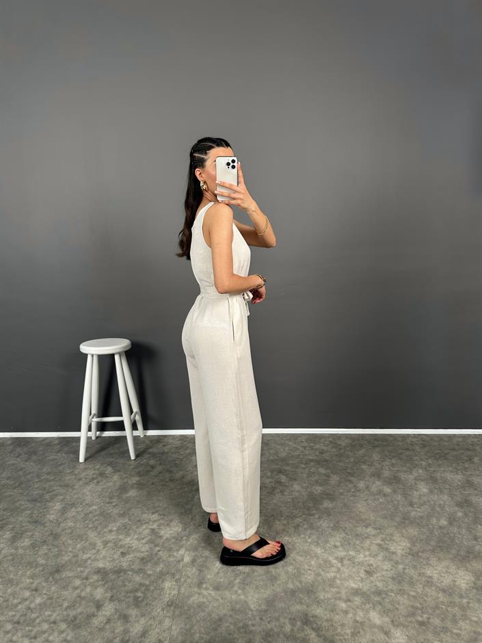 Korel Taş Keten Kemerli Tulum 