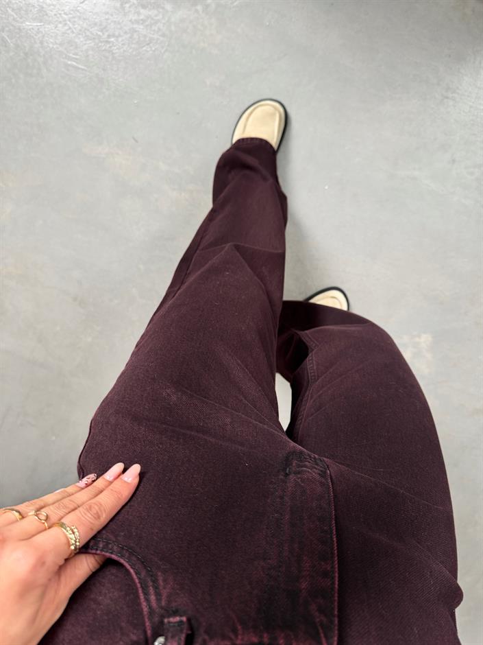 Targi Bordo Yüksek Bel Wide Leg Jean